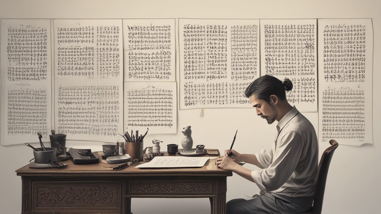 artist practicing calligraphy styles