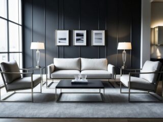 A modern living room with sleek steel furniture frames, showcasing durability and style. The frames support a comfortable sofa, a sturdy coffee table, and elegant chairs, creating a timeless and sophisticated atmosphere